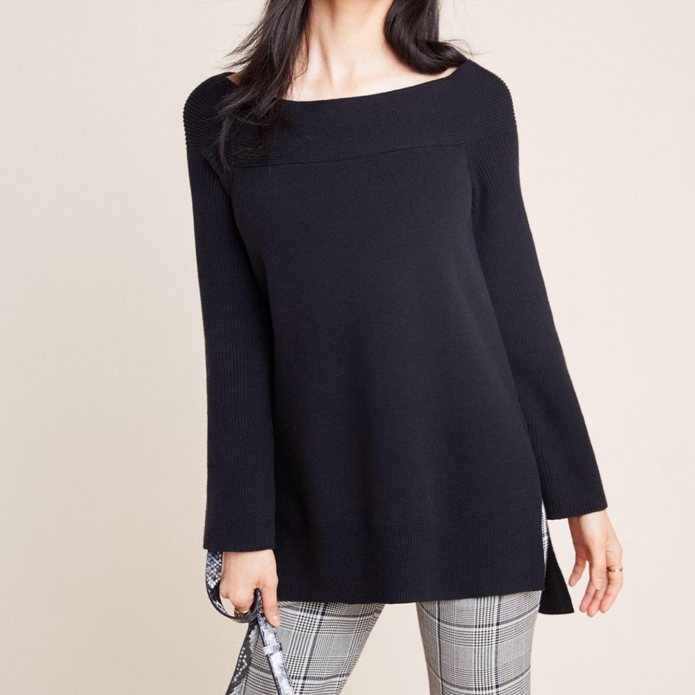 Anthropologie Black Off-the-Shoulder Sweater
